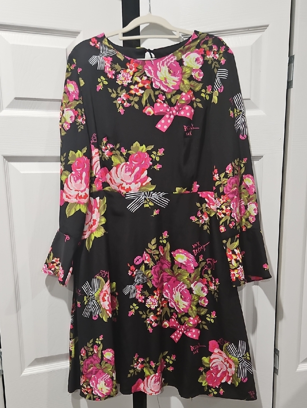 Betsey Johnson 50th Anniversary Black Dress with Pink and Green Floral Print